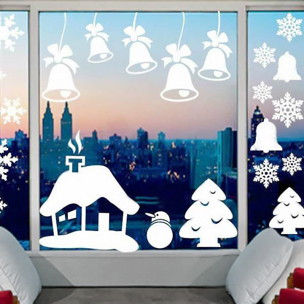 бумажное новогоднее украшение окна фото