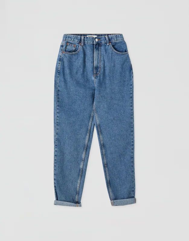 Хлопковые джинсы mon fit с эластичной талией, Pullandbear, цена 2 599 руб.