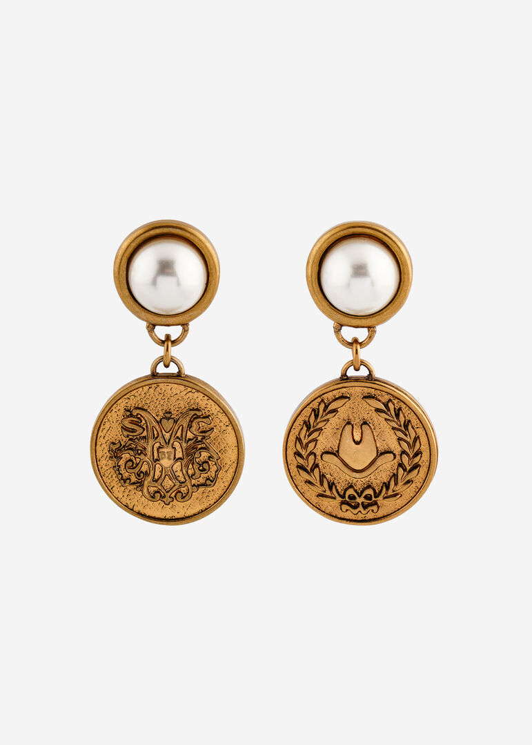 Moschino Серьги с искусственным жемчугом и монетами