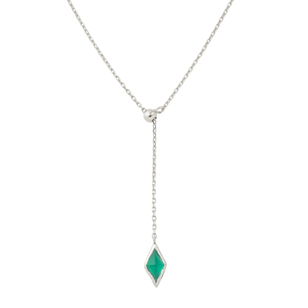 Wisteria Gems Серебряное колье галстук с ромбовидной подвеской зеленого они