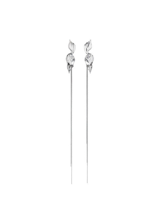 Caviar Jewellery Серебристые серьги с листьями и длинными цепочками «Больше