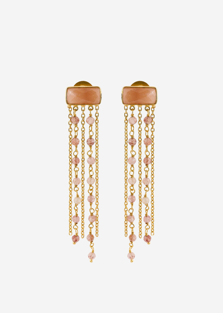 Wisteria Gems Позолоченные длинные серьги из серебра с лунным камнем и квар